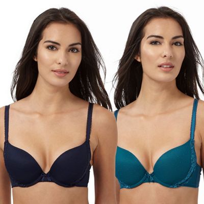 The Collection Pack of two navy and turquoise push up bras